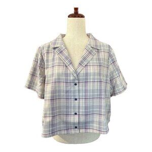 BP by Nordstrom Plaid Cropped Button Up Top~Size 1X~Purple Veronika Plaid~NWT